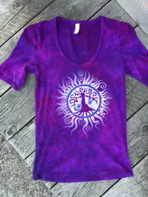 Magenta Blooms Tree of Life Sun Yoga Tee - Size Large - Runs Small