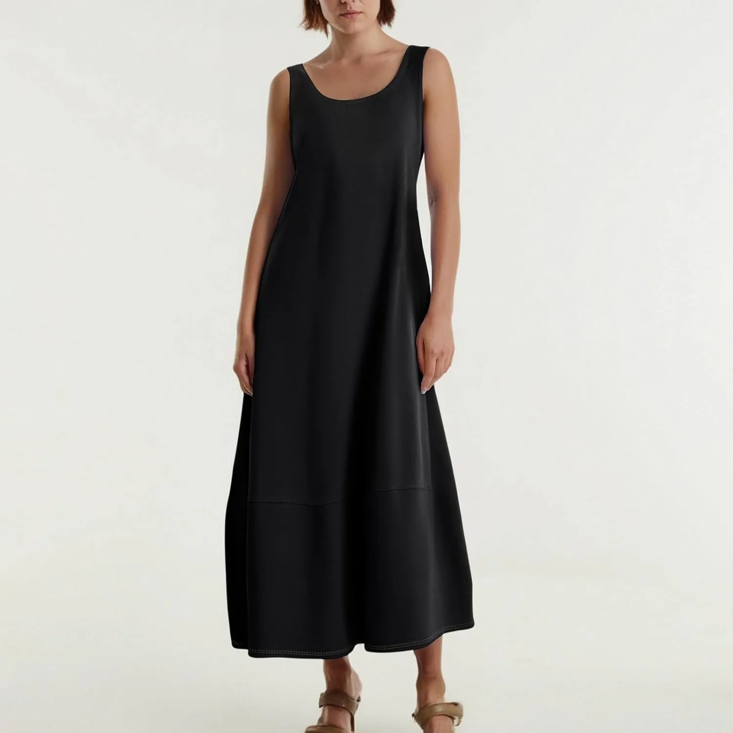Maxi Dresses for Women 2025 Summer Beach Vacation Boho Dress Plus Size Sleeveless Crewneck Sundresses with Pockets