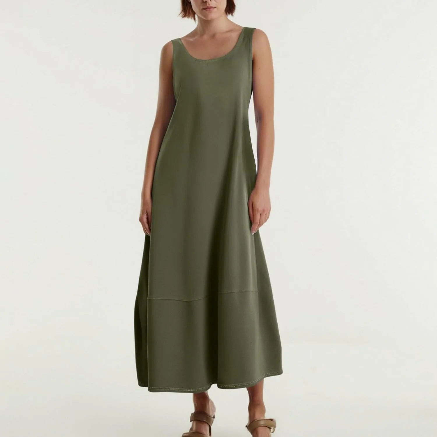Maxi Dresses for Women 2025 Summer Beach Vacation Boho Dress Plus Size Sleeveless Crewneck Sundresses with Pockets