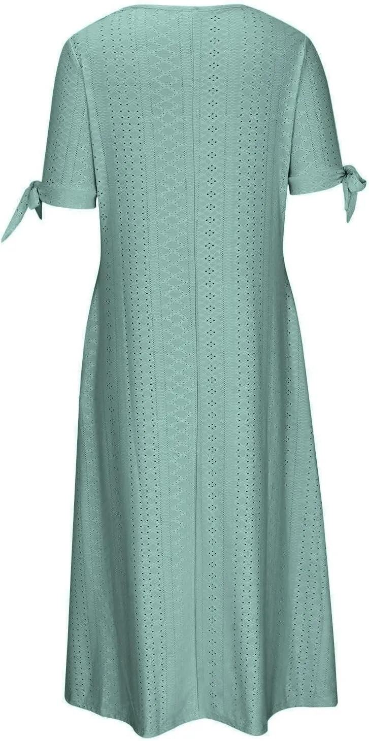 Maxi Long Dresses for Women 2025 Trendy Short Sleeve Eyelet Wedding Party Dress Casual Summer Beach Vacation Sundress