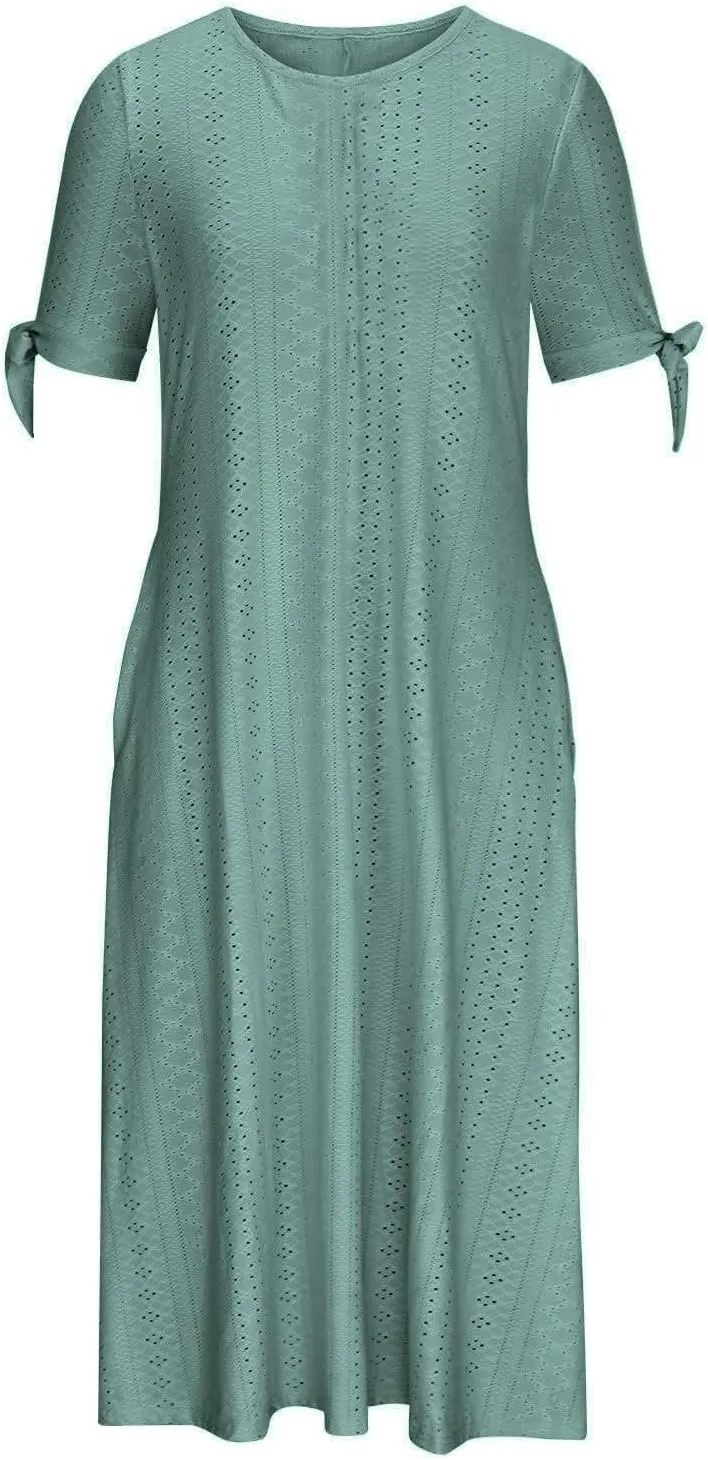 Maxi Long Dresses for Women 2025 Trendy Short Sleeve Eyelet Wedding Party Dress Casual Summer Beach Vacation Sundress