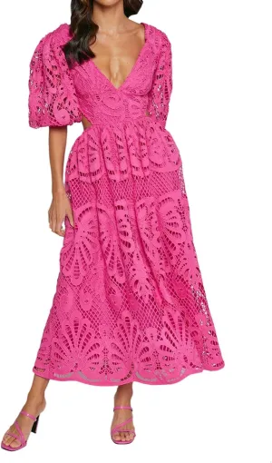 Melliflo Women 2025 Summer Puff Sleeve Maxi Dress Casual V Neck Hollow Out Eyelet Beach Sundress Swing A Line Boho Long Dress