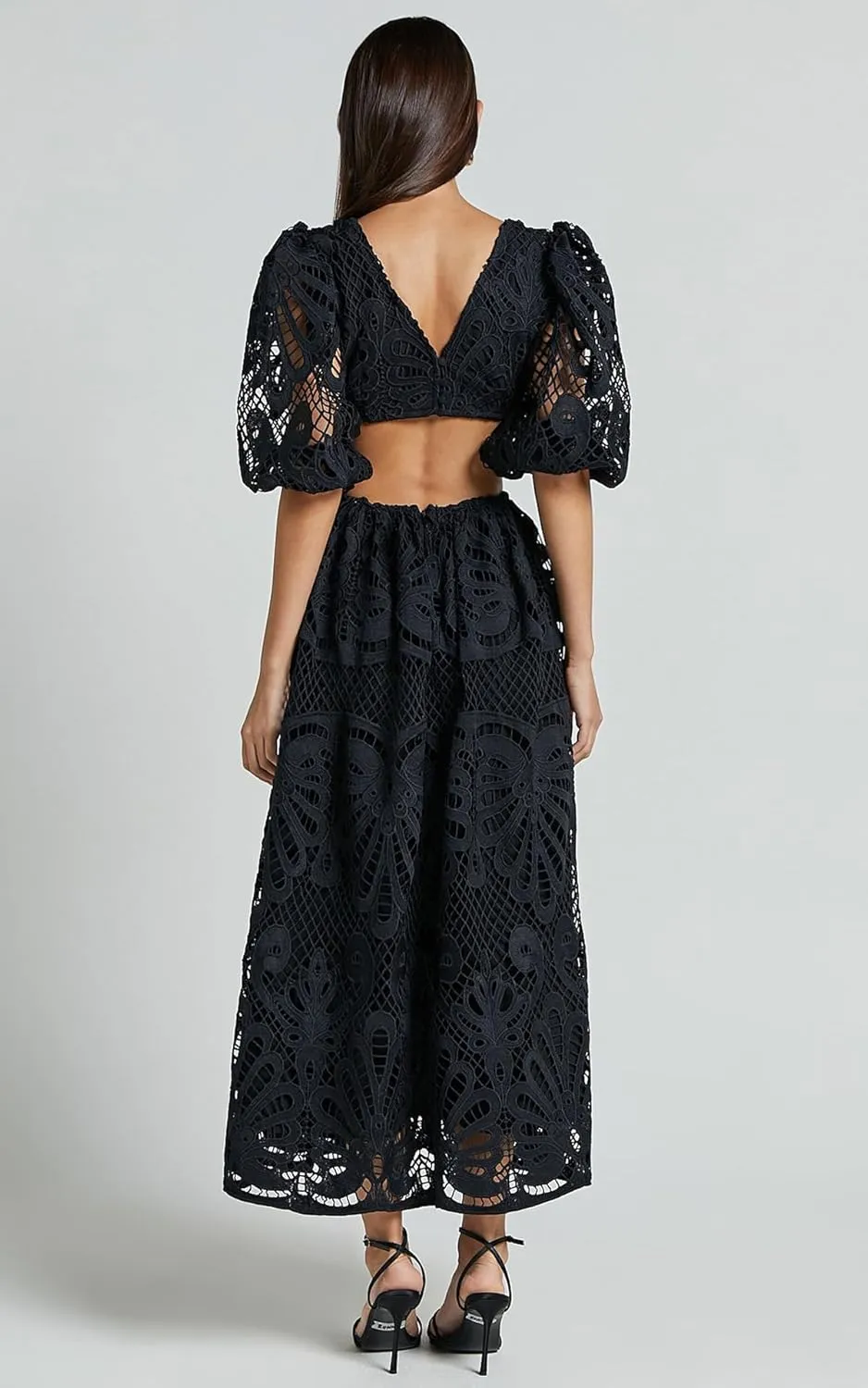 Melliflo Women 2025 Summer Puff Sleeve Maxi Dress Casual V Neck Hollow Out Eyelet Beach Sundress Swing A Line Boho Long Dress