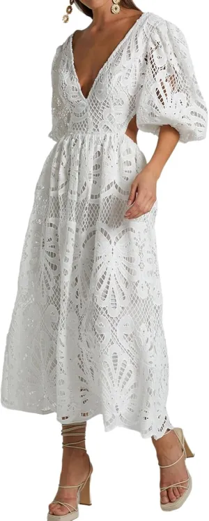 Melliflo Women 2025 Summer Puff Sleeve Maxi Dress Casual V Neck Hollow Out Eyelet Beach Sundress Swing A Line Boho Long Dress