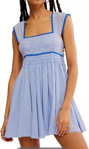 Melliflo Women's Floral Lace Trim Square Neck Mini Dress Summer Elastic Corset Sleeveless Flowy Lightweight Ruched Dress