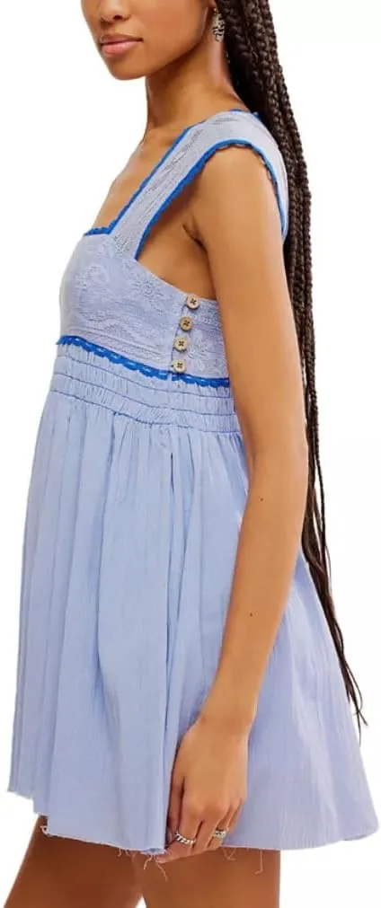 Melliflo Women's Floral Lace Trim Square Neck Mini Dress Summer Elastic Corset Sleeveless Flowy Lightweight Ruched Dress