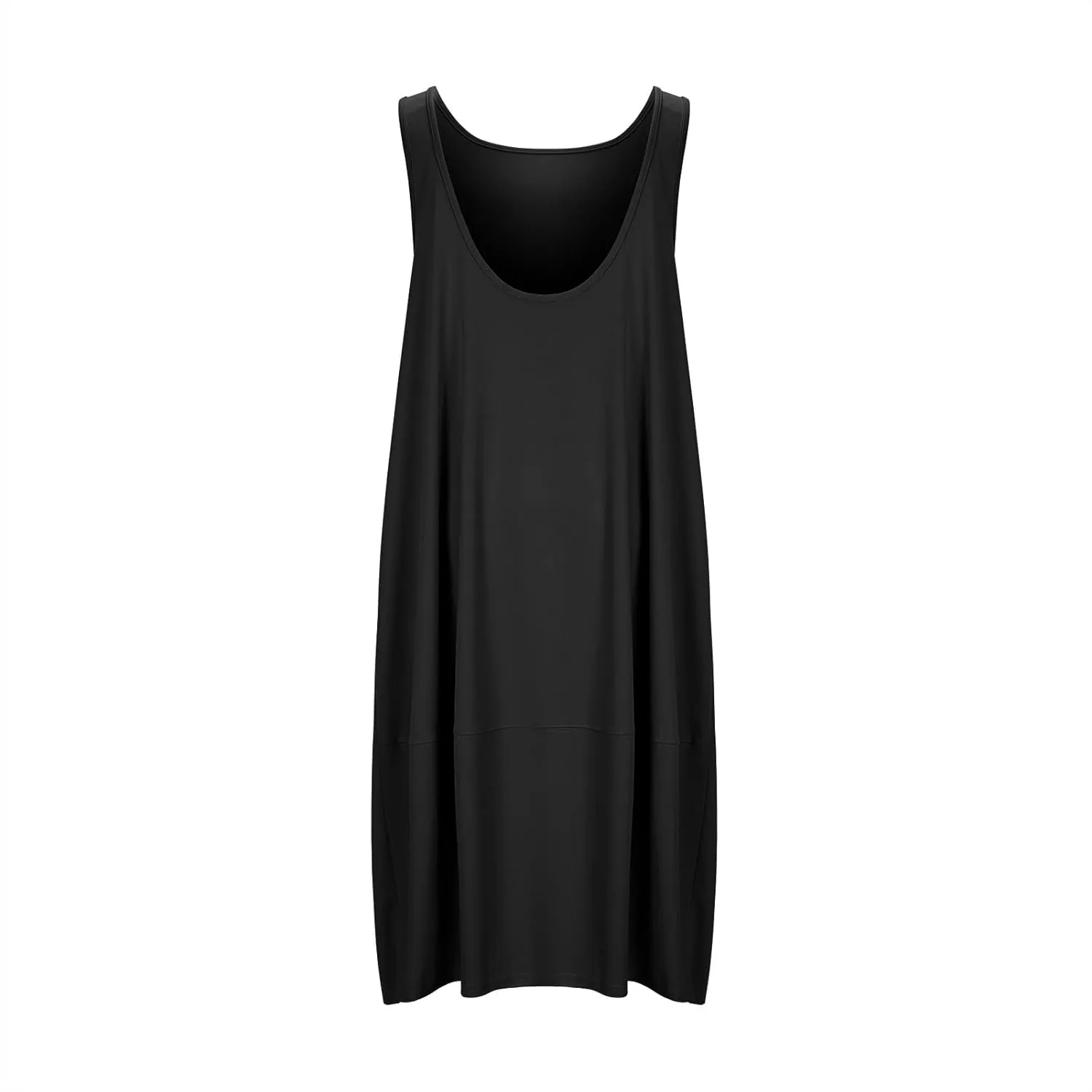 Midi Tank Dress with Pockets for Women Loose Scoop Neck Sleeveless Low Back Tshirt Dress Summer Casual Beach Sundresses
