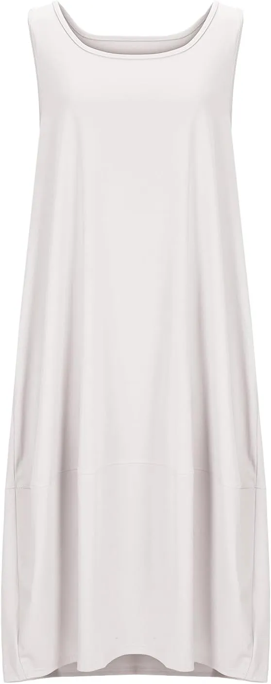 Midi Tank Dress with Pockets for Women Loose Scoop Neck Sleeveless Low Back Tshirt Dress Summer Casual Beach Sundresses