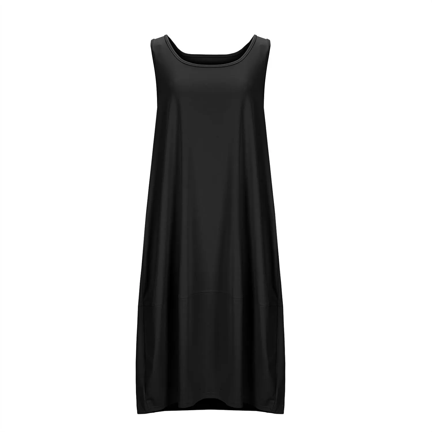 Midi Tank Dress with Pockets for Women Loose Scoop Neck Sleeveless Low Back Tshirt Dress Summer Casual Beach Sundresses