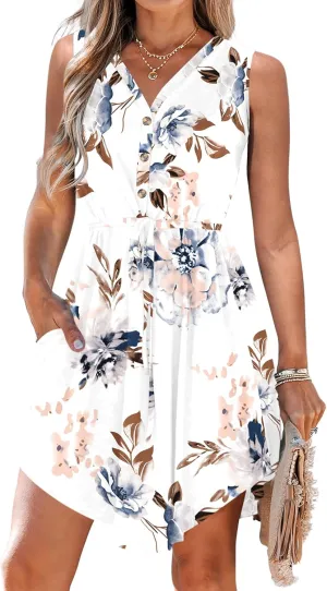 MISFAY Summer Dresses for Women 2025 Sleeveless Button Down Drawstring Floral Sundress Vacation