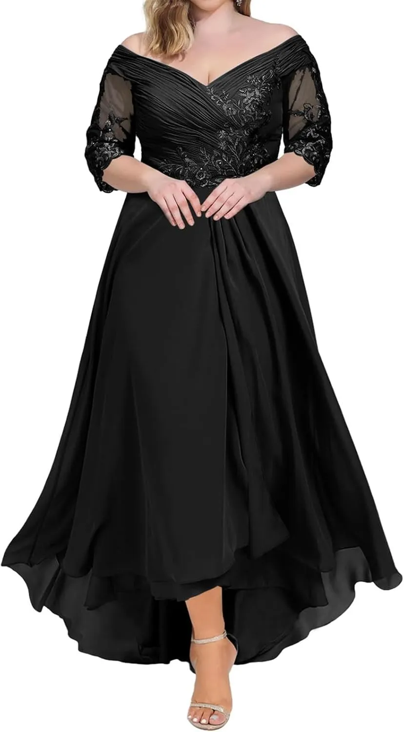 Mother of The Bride Dresses for Wedding 3/4 Sleeves Lace Chiffon Formal Dress for Women Plus Size