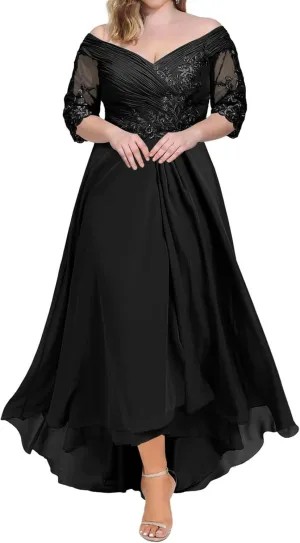 Mother of The Bride Dresses for Wedding 3/4 Sleeves Lace Chiffon Formal Dress for Women Plus Size