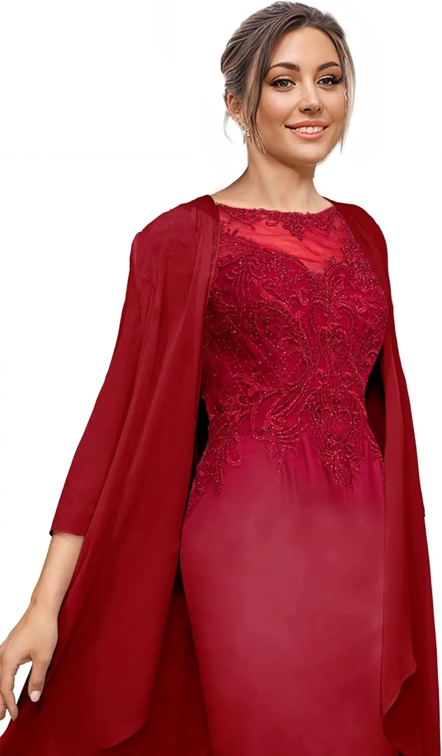 Mother of The Bride Dresses with Jacket Lace Wedding Guest Dresses for Women Tea Length Chiffon Evening Dress