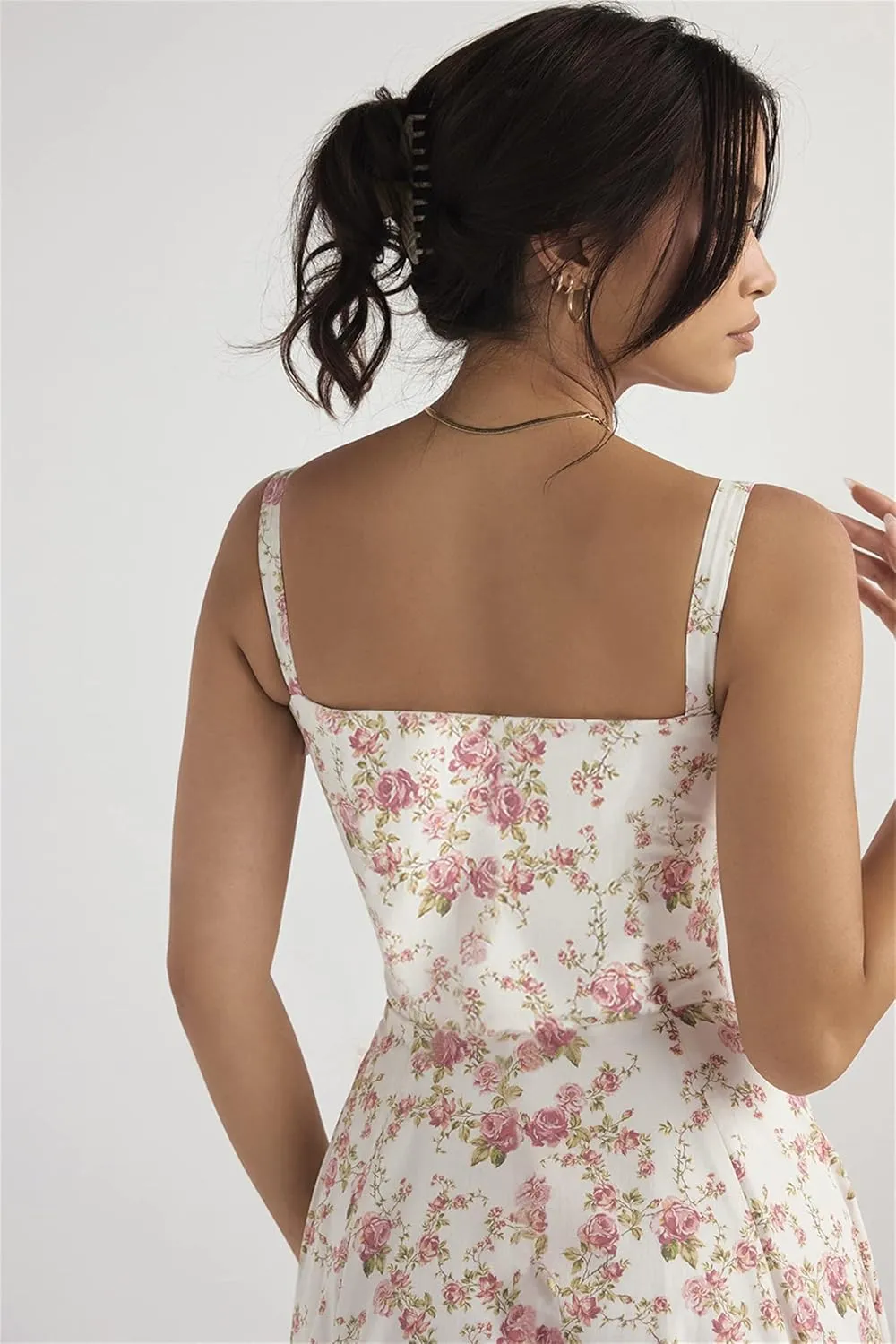 Nakans Floral Bustier Midriff Waist Shaper Dress, Floral Dresses, Women's Sexy Slit Print Summer Beach Flowy Dresses