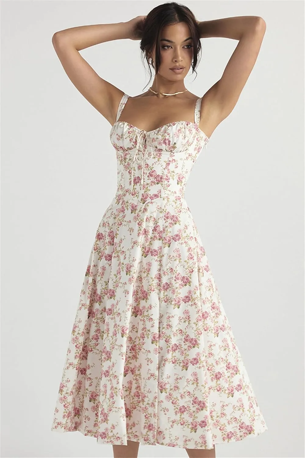 Nakans Floral Bustier Midriff Waist Shaper Dress, Floral Dresses, Women's Sexy Slit Print Summer Beach Flowy Dresses