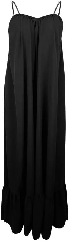 NaRHbrg Women's Spaghetti Strap Ruffle Hem Maxi Dress Loose Fit Casual Sundress Flowy Summer Beach Dresses