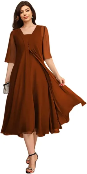 Noras dress 2 Pieces Simple 3/4 Sleeve Mother of The Bride Dresses Tea Length Formal Dress for Mother of Graduate NO292