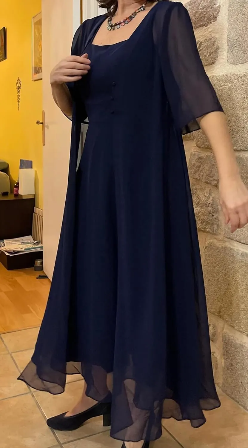 Noras dress 2 Pieces Simple 3/4 Sleeve Mother of The Bride Dresses Tea Length Formal Dress for Mother of Graduate NO292