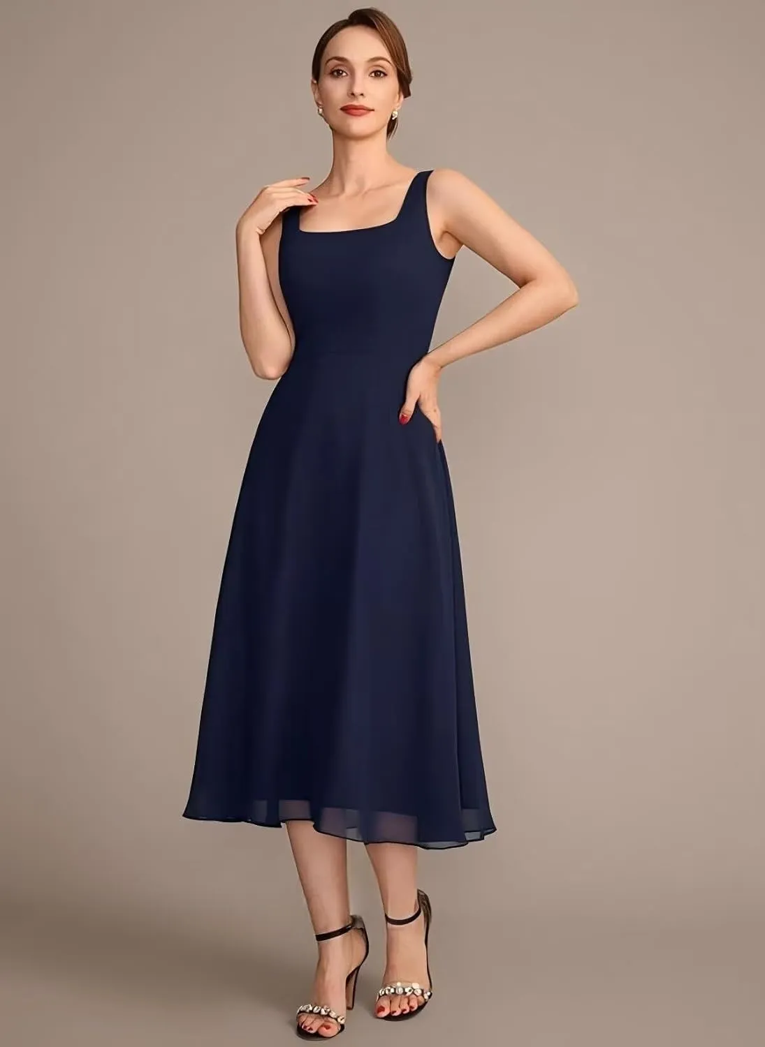 Noras dress 2 Pieces Simple 3/4 Sleeve Mother of The Bride Dresses Tea Length Formal Dress for Mother of Graduate NO292