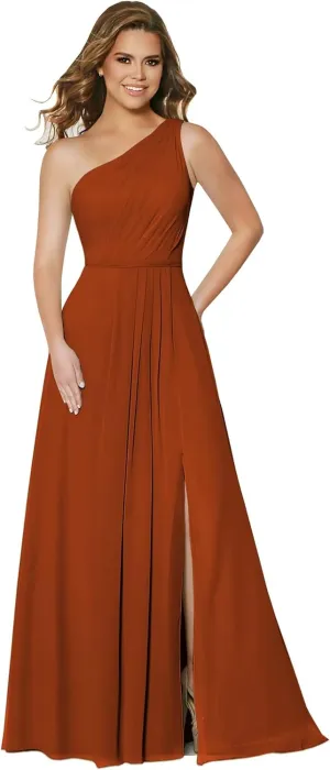 One Shoulder Bridesmaid Dresses for Women with Pockets Chiffon Formal Dresses Evening Gowns for Wedding Guest