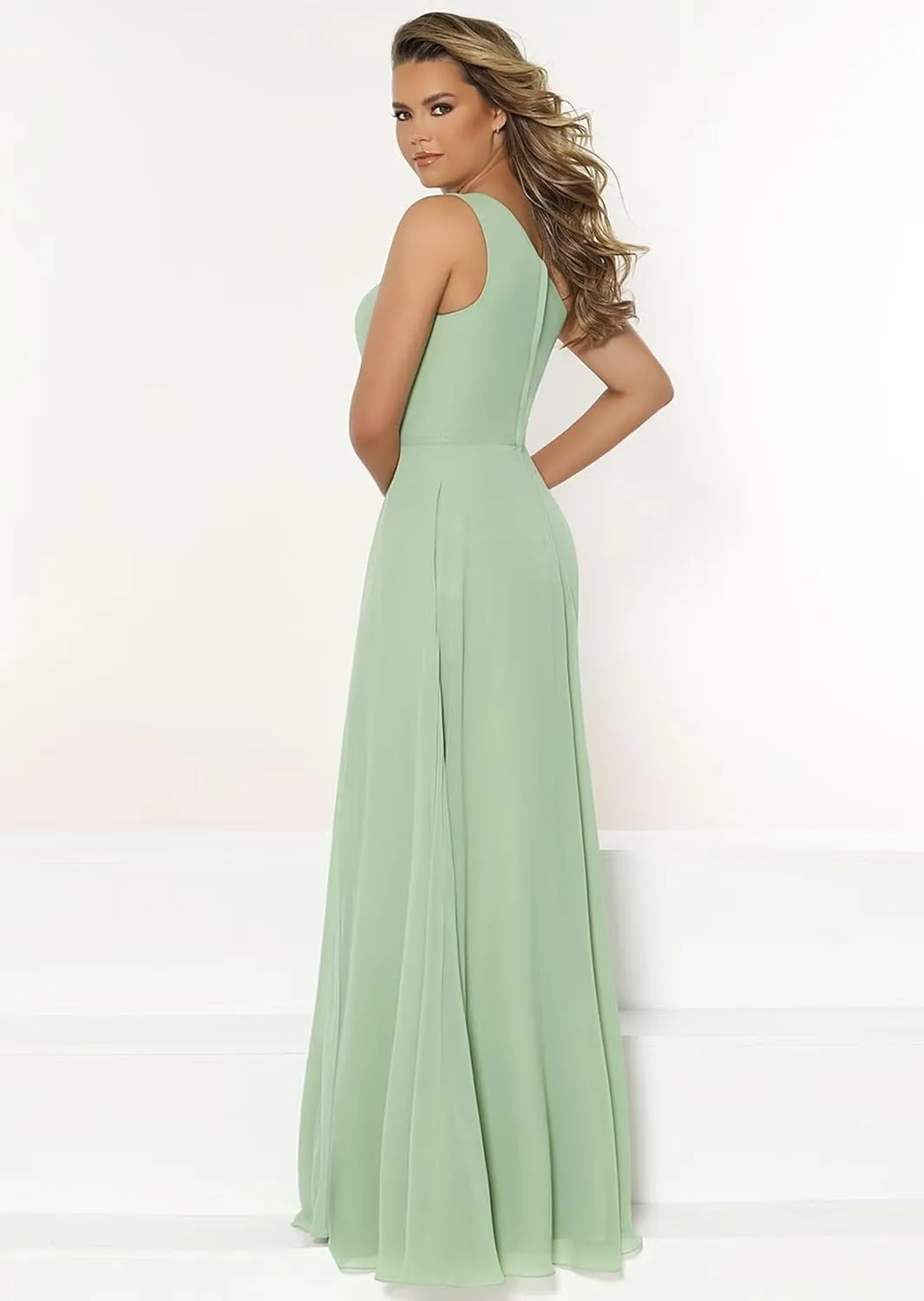One Shoulder Bridesmaid Dresses for Women with Pockets Chiffon Formal Dresses Evening Gowns for Wedding Guest