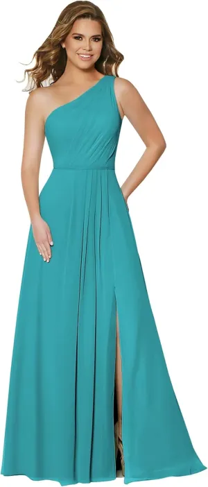 One Shoulder Bridesmaid Dresses for Women with Pockets Chiffon Formal Dresses Evening Gowns for Wedding Guest
