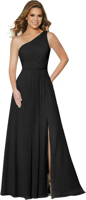 One Shoulder Bridesmaid Dresses for Women with Pockets Chiffon Formal Dresses Evening Gowns for Wedding Guest
