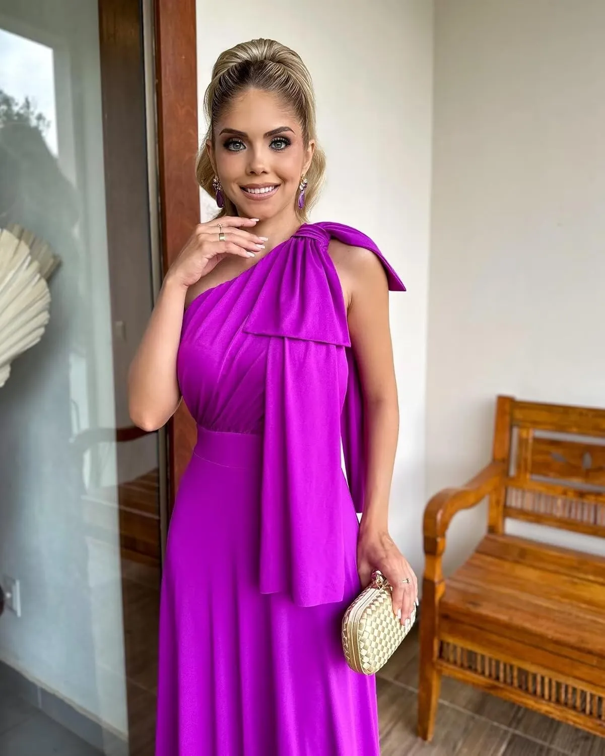 One Shoulder Prom Dress with Bow Formal Gown Chiffon Bridesmaid Dresses Long Evening Dress