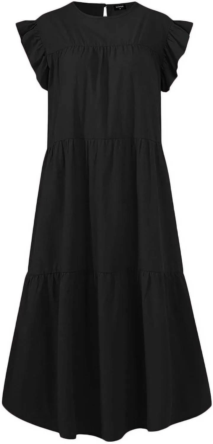 PETYCZEN Summer Dresses for Women Cute Babydoll Dresses Casual Sleeveless Mini Tiered Dress A Line Swing Beach Party Sundress