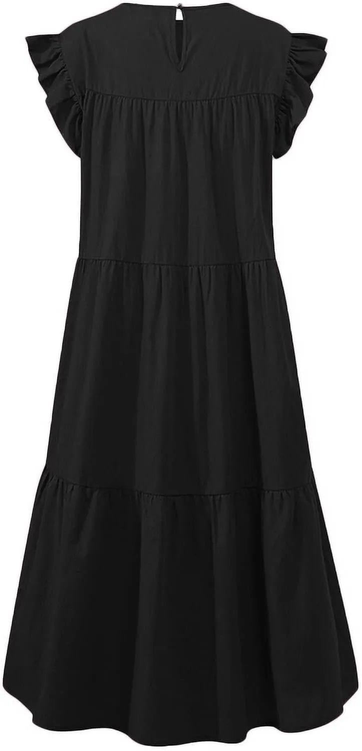 PETYCZEN Summer Dresses for Women Cute Babydoll Dresses Casual Sleeveless Mini Tiered Dress A Line Swing Beach Party Sundress