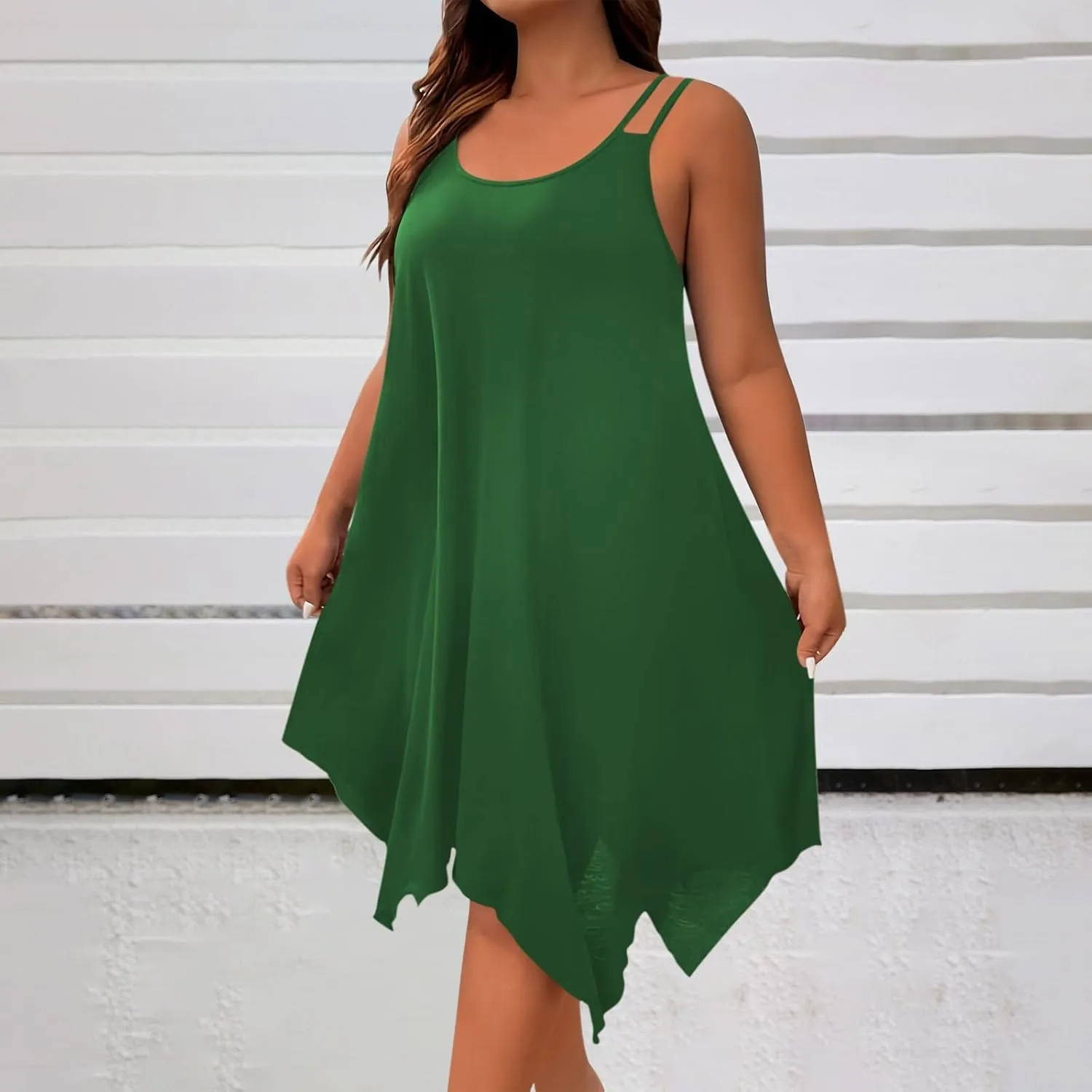 Plus Size 2025 Summer Dresses for Women Sexy Off The Shoulder Cami Dress Holiday Beach Loose Fit Dress Irregular Hem