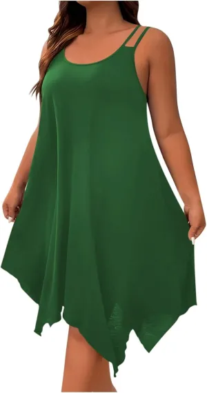 Plus Size 2025 Summer Dresses for Women Sexy Off The Shoulder Cami Dress Holiday Beach Loose Fit Dress Irregular Hem