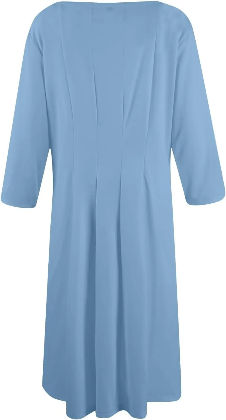 Plus Size Dresses for Curvy Women Casual Loose Trendy Crew Neck 3/4 Sleeve Solid Midi Dress Plus Size, S-3XL