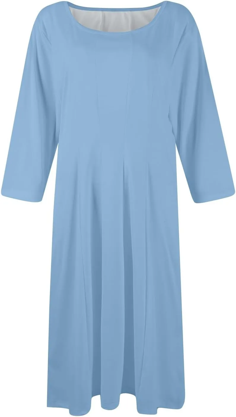 Plus Size Dresses for Curvy Women Casual Loose Trendy Crew Neck 3/4 Sleeve Solid Midi Dress Plus Size, S-3XL