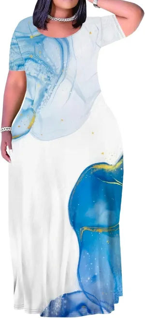 Plus Size Maxi Dresses for Curvy Women T-Shirt Summer Sun Dresses Loose Fit