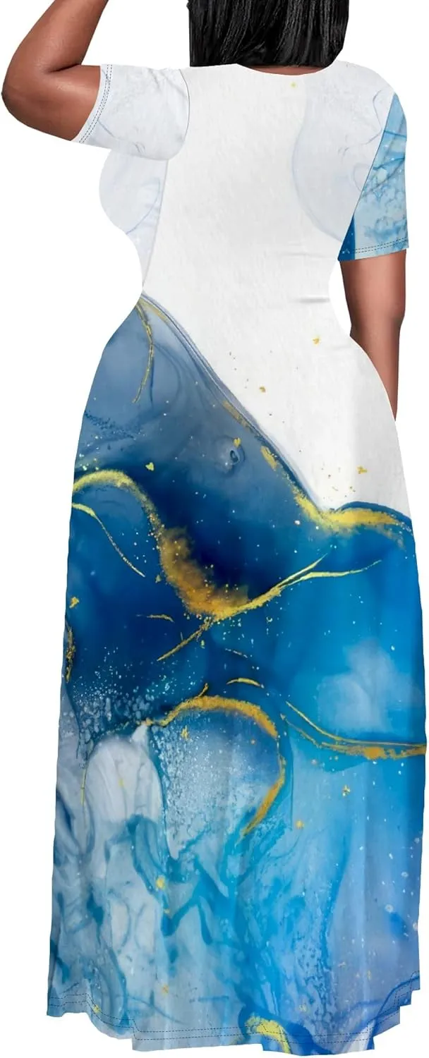 Plus Size Maxi Dresses for Curvy Women T-Shirt Summer Sun Dresses Loose Fit