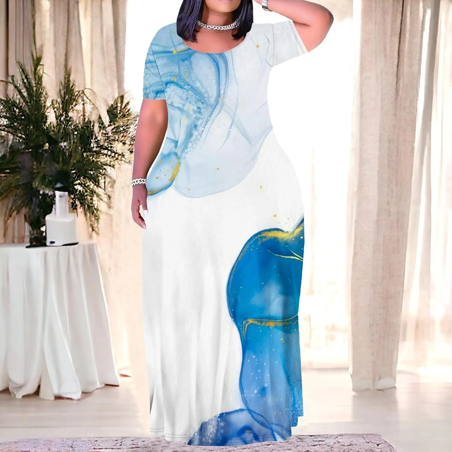 Plus Size Maxi Dresses for Curvy Women T-Shirt Summer Sun Dresses Loose Fit