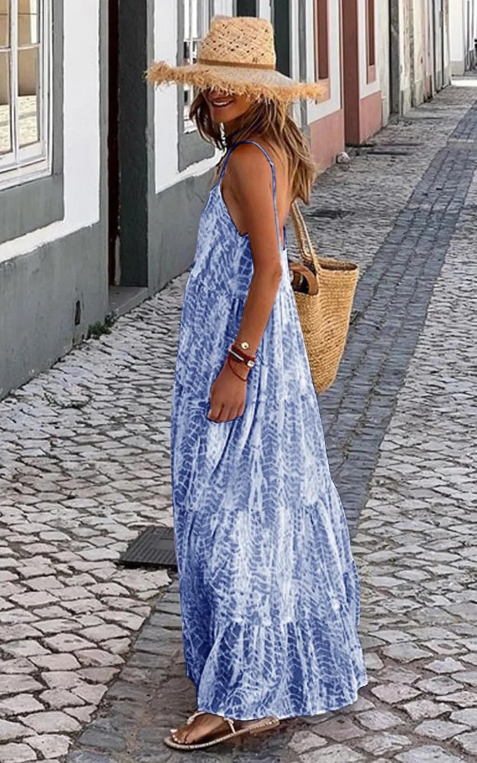 PRETTYGARDEN Women Summer Dresses 2025 Spaghetti Strap Scoop Neck Floral Maxi Dress Flowy Boho Long Sundress with Pockets