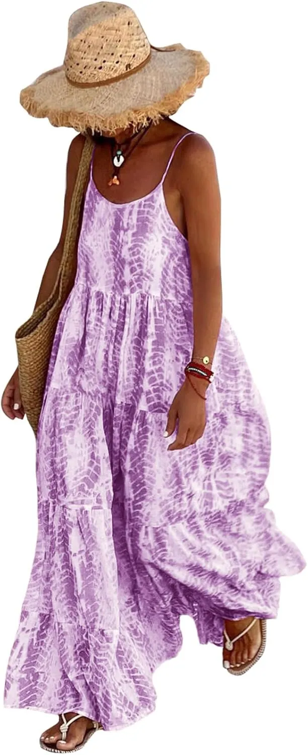 PRETTYGARDEN Women Summer Dresses 2025 Spaghetti Strap Scoop Neck Floral Maxi Dress Flowy Boho Long Sundress with Pockets