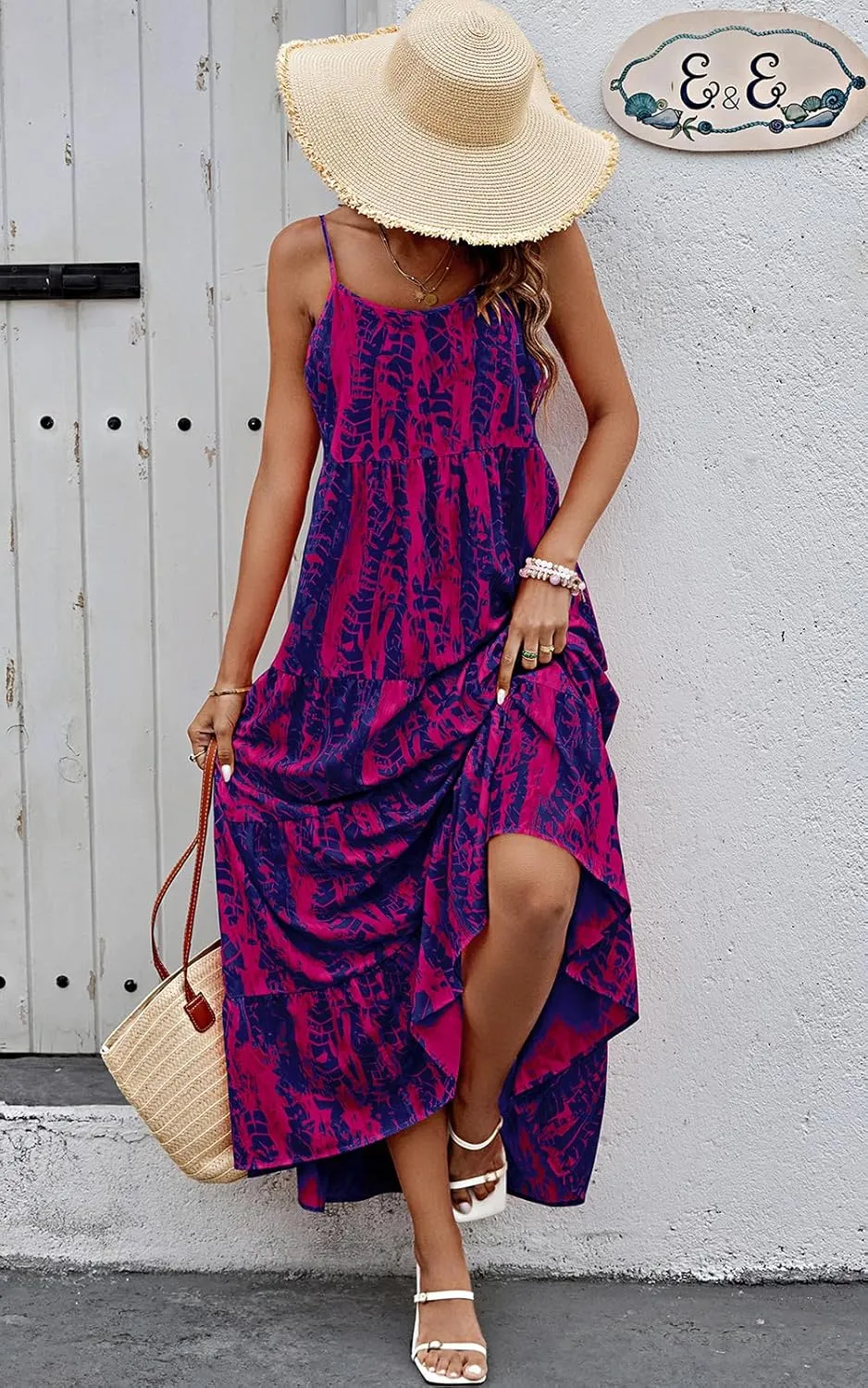 PRETTYGARDEN Women Summer Dresses 2025 Spaghetti Strap Scoop Neck Floral Maxi Dress Flowy Boho Long Sundress with Pockets
