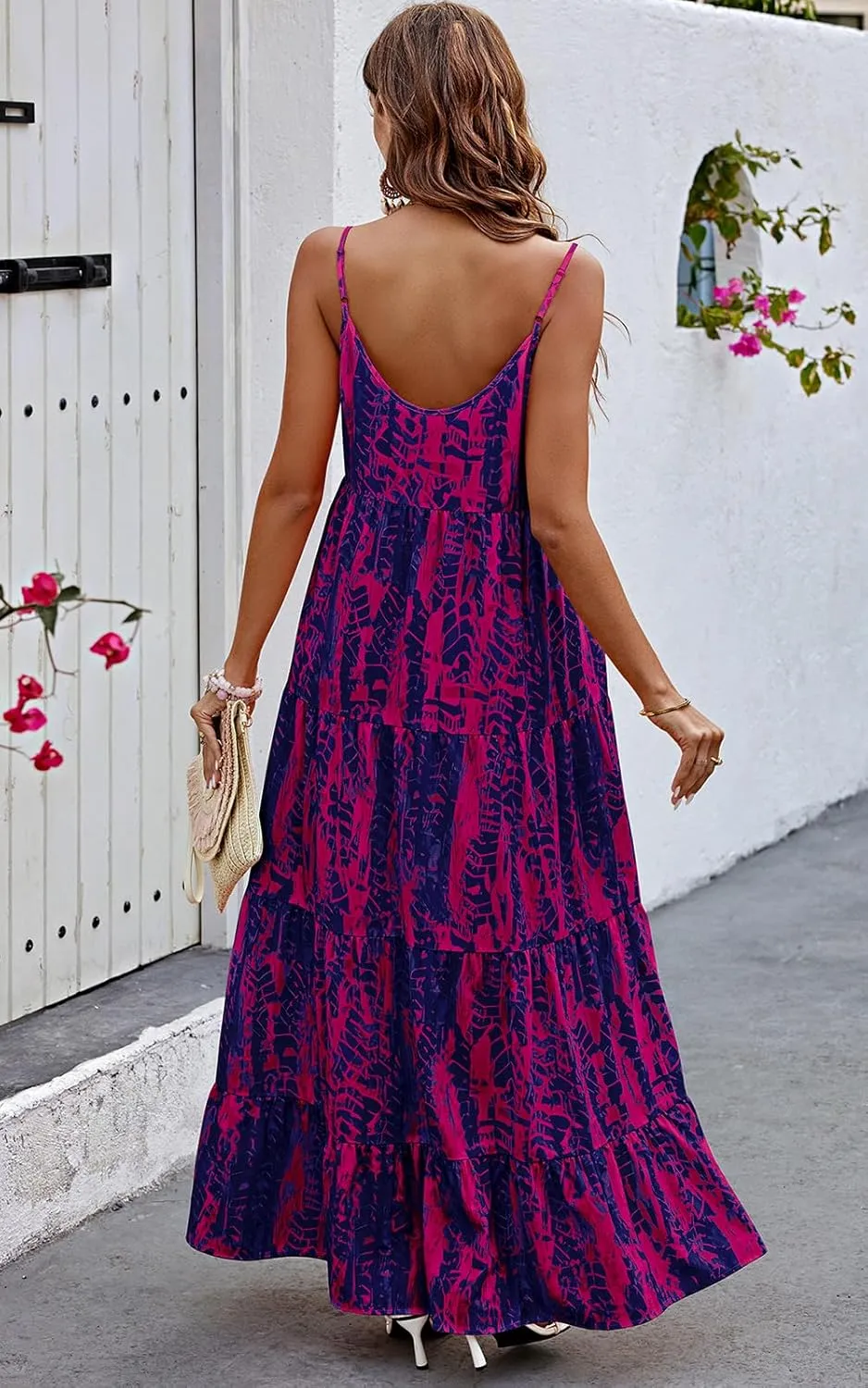 PRETTYGARDEN Women Summer Dresses 2025 Spaghetti Strap Scoop Neck Floral Maxi Dress Flowy Boho Long Sundress with Pockets