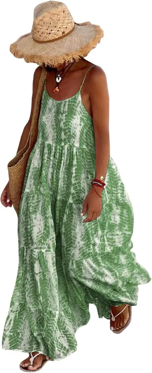 PRETTYGARDEN Women Summer Dresses 2025 Spaghetti Strap Scoop Neck Floral Maxi Dress Flowy Boho Long Sundress with Pockets
