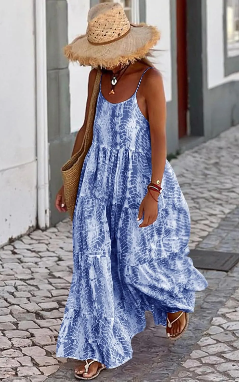 PRETTYGARDEN Women Summer Dresses 2025 Spaghetti Strap Scoop Neck Floral Maxi Dress Flowy Boho Long Sundress with Pockets