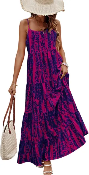 PRETTYGARDEN Women Summer Dresses 2025 Spaghetti Strap Scoop Neck Floral Maxi Dress Flowy Boho Long Sundress with Pockets