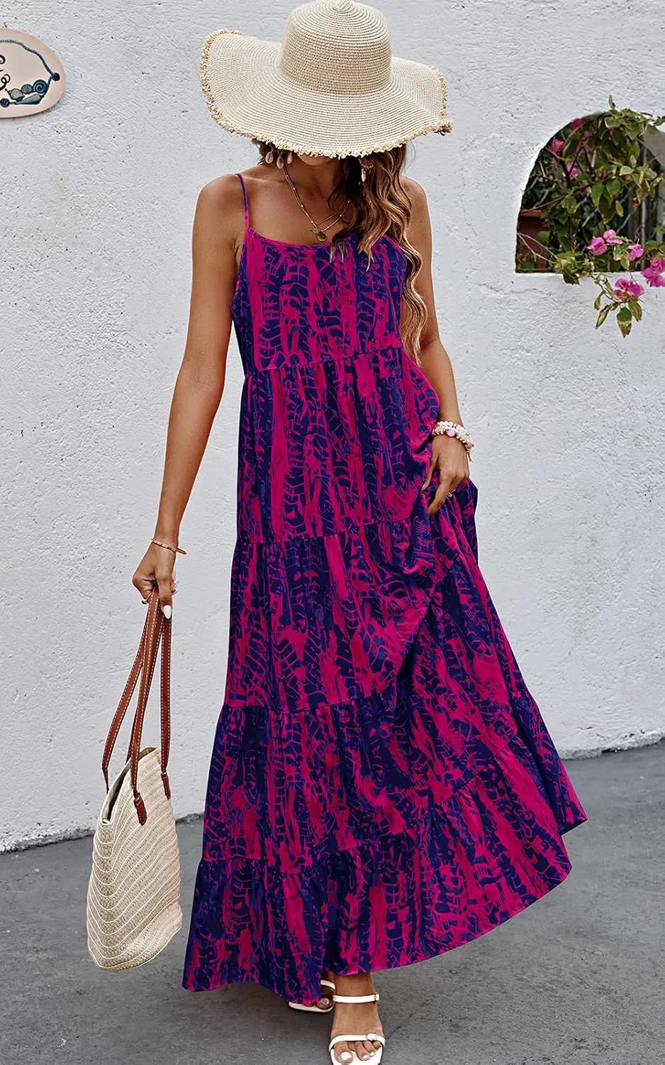 PRETTYGARDEN Women Summer Dresses 2025 Spaghetti Strap Scoop Neck Floral Maxi Dress Flowy Boho Long Sundress with Pockets