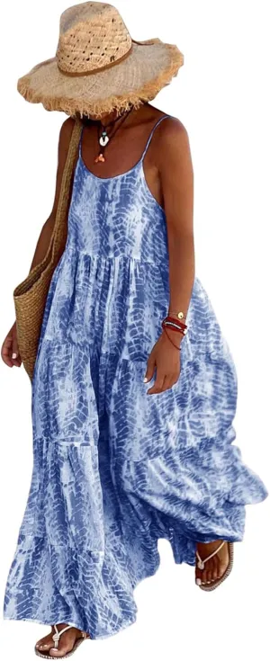 PRETTYGARDEN Women Summer Dresses 2025 Spaghetti Strap Scoop Neck Floral Maxi Dress Flowy Boho Long Sundress with Pockets