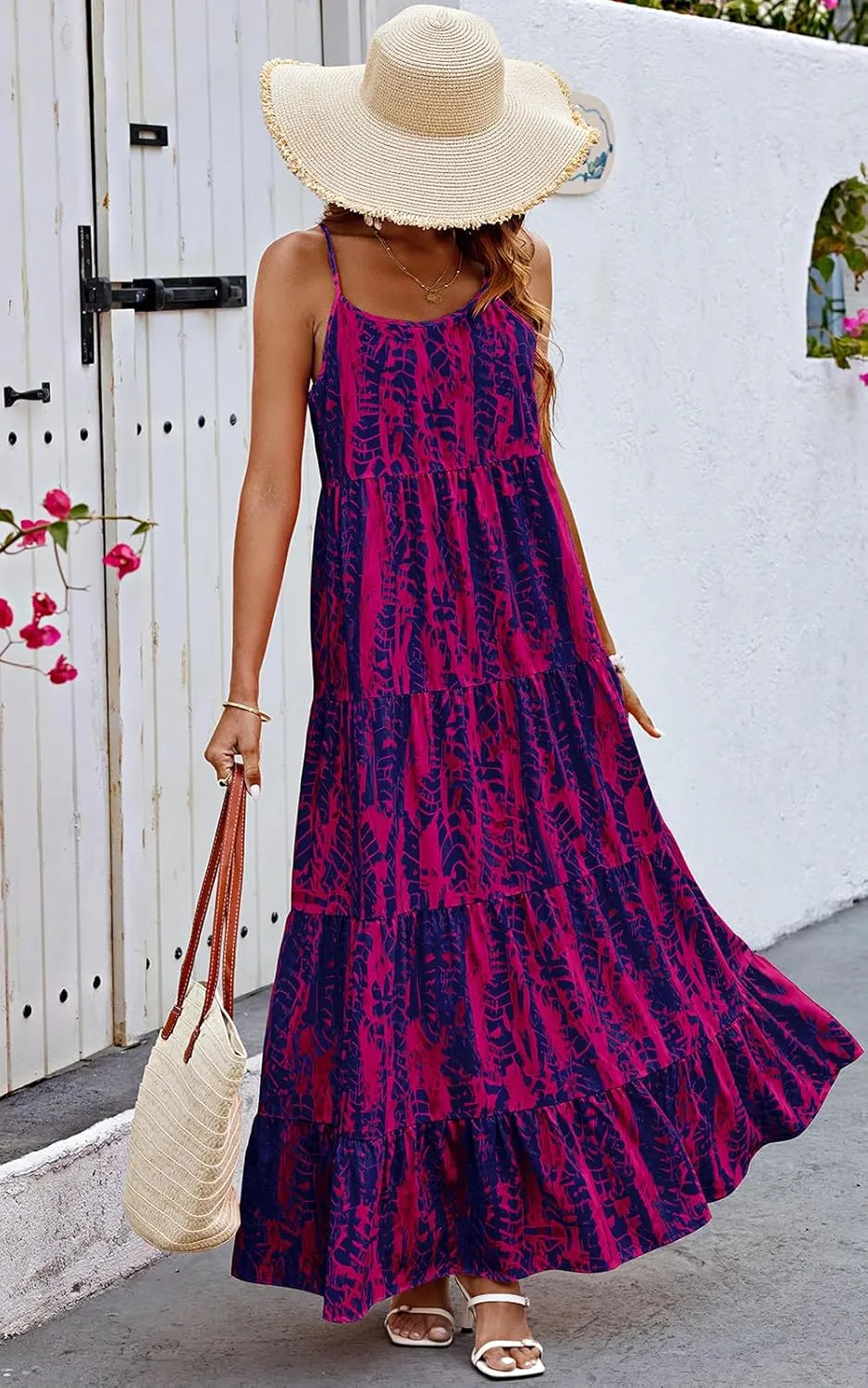 PRETTYGARDEN Women Summer Dresses 2025 Spaghetti Strap Scoop Neck Floral Maxi Dress Flowy Boho Long Sundress with Pockets