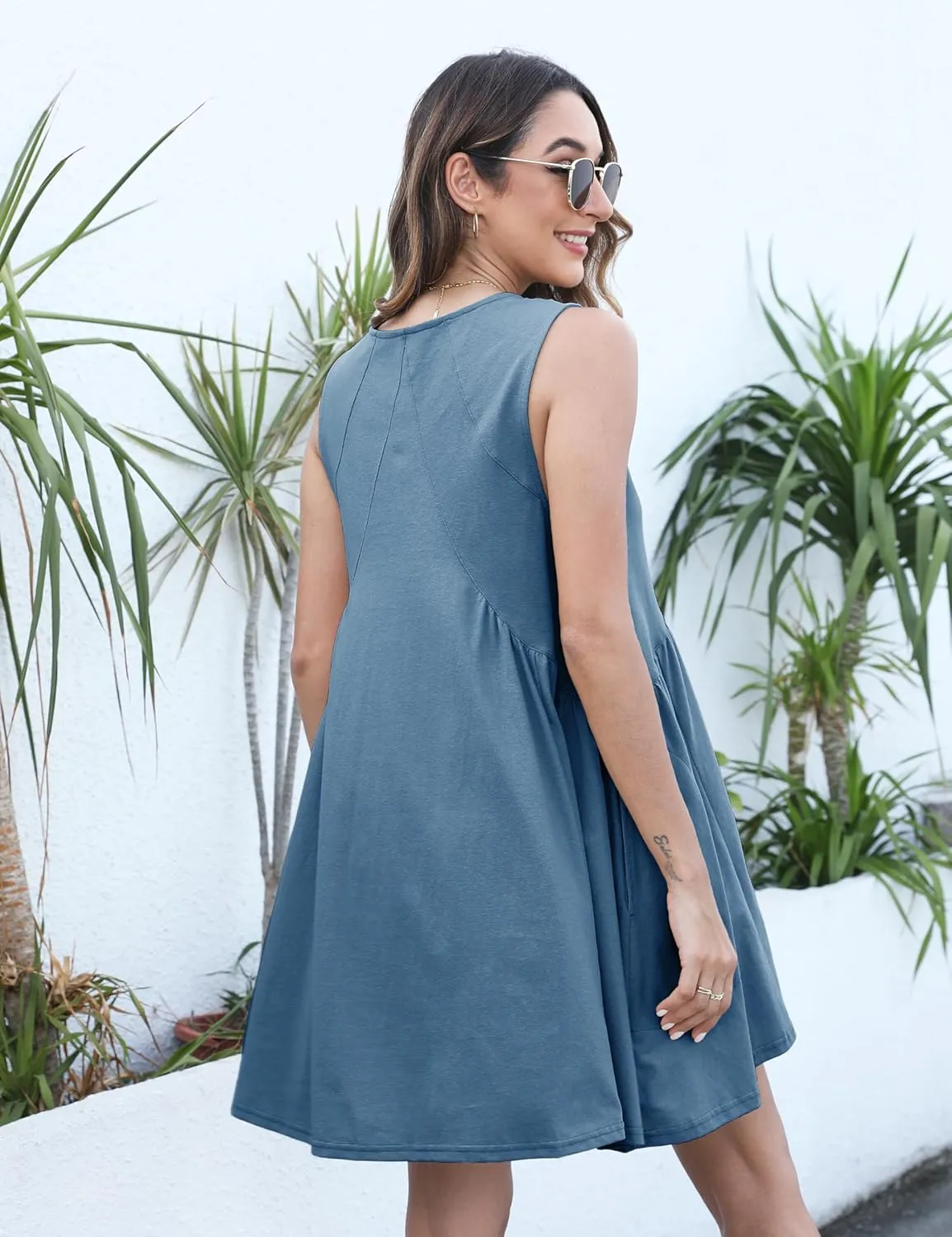 Qiaomai Womens Summer Casual Sleeveless Tank Dress V Neck Mini Dresses Beach Sundress
