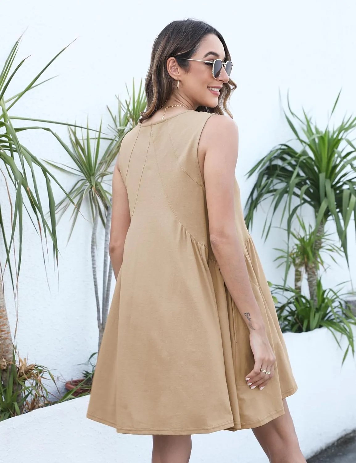 Qiaomai Womens Summer Casual Sleeveless Tank Dress V Neck Mini Dresses Beach Sundress