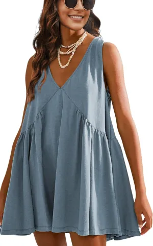 Qiaomai Womens Summer Casual Sleeveless Tank Dress V Neck Mini Dresses Beach Sundress